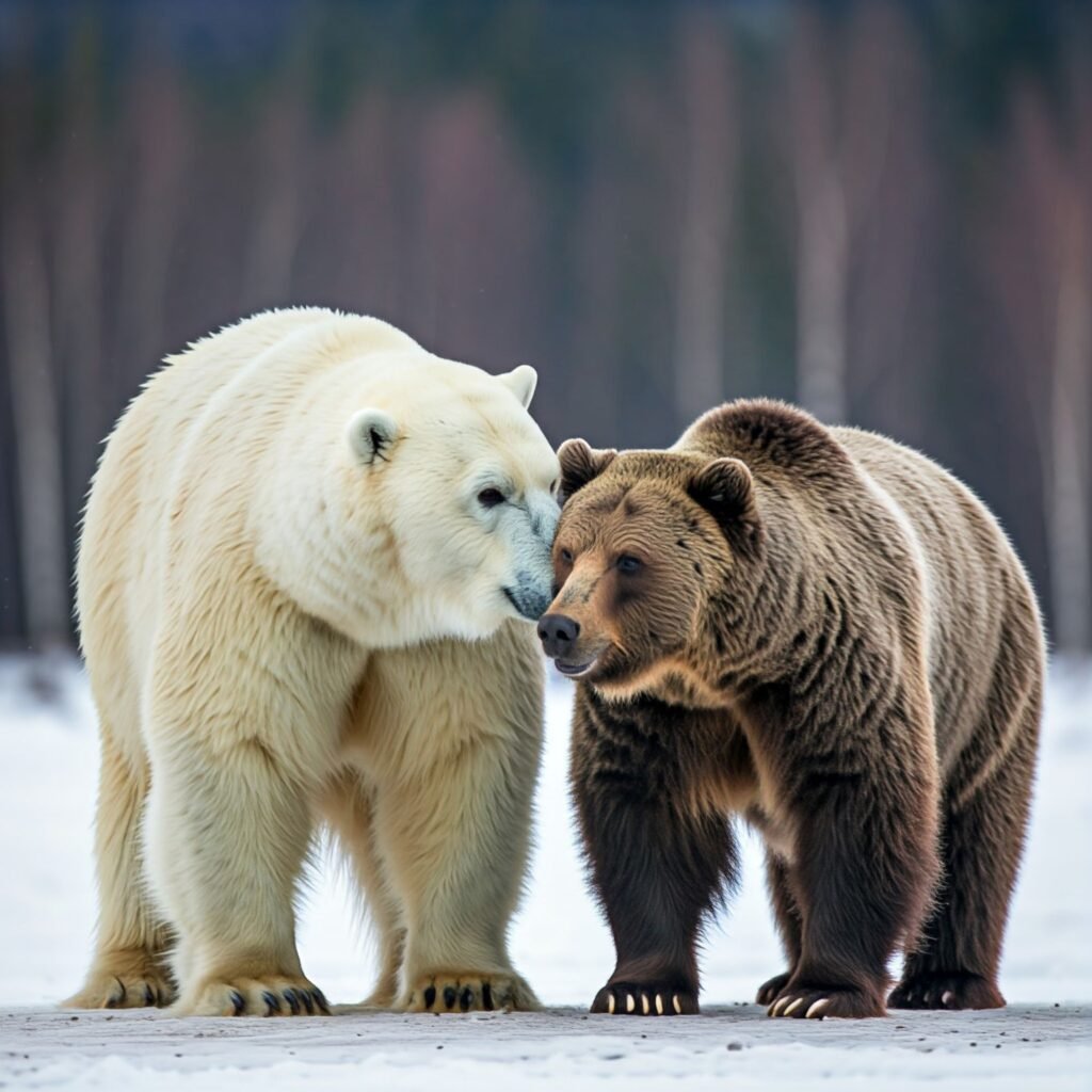 a photo showing a fight of a polar bear vs grizzly bear