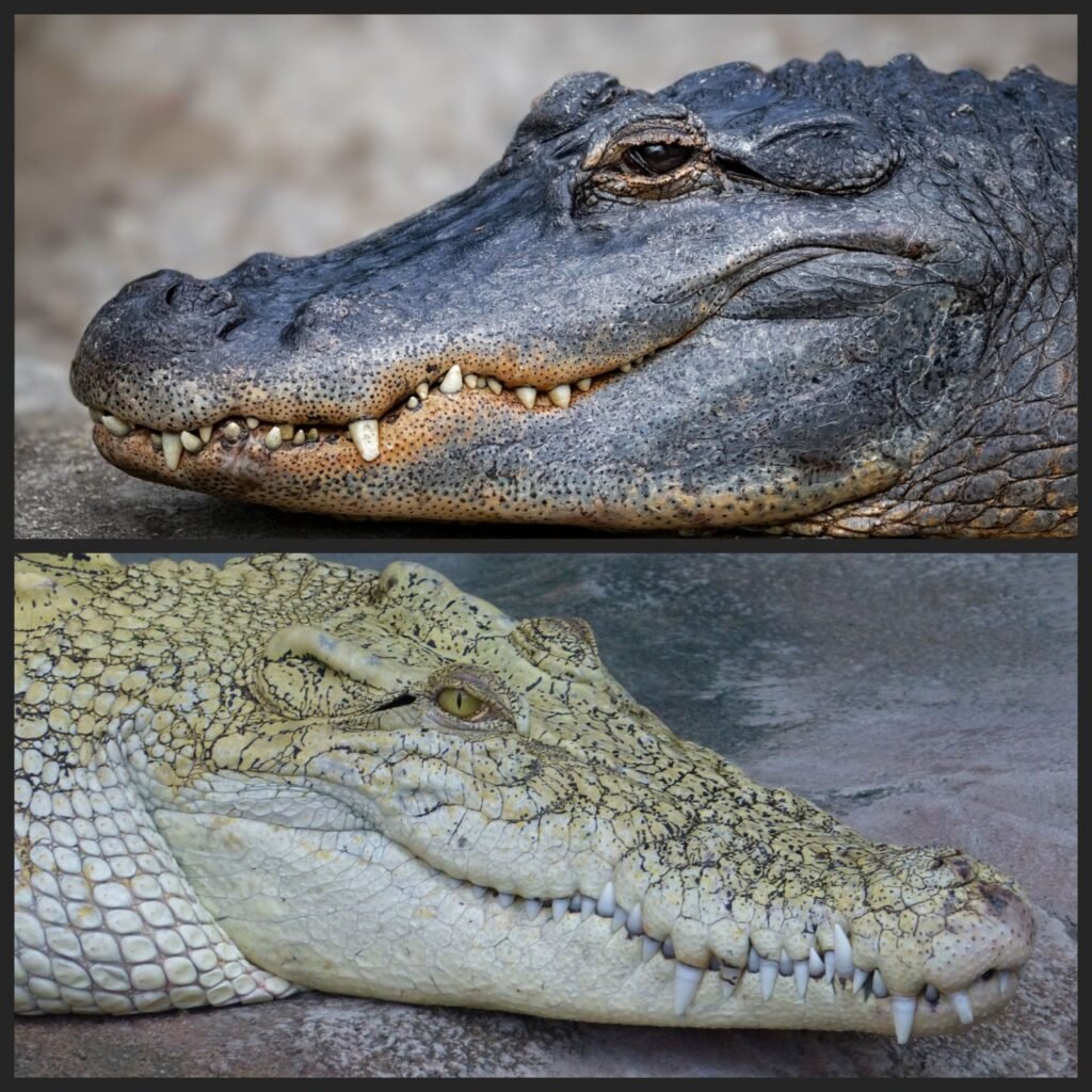 an image showing a side by side comparison of alligator vs crocodile