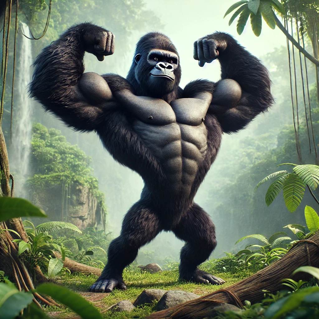 A Gorilla flexing its muscles
