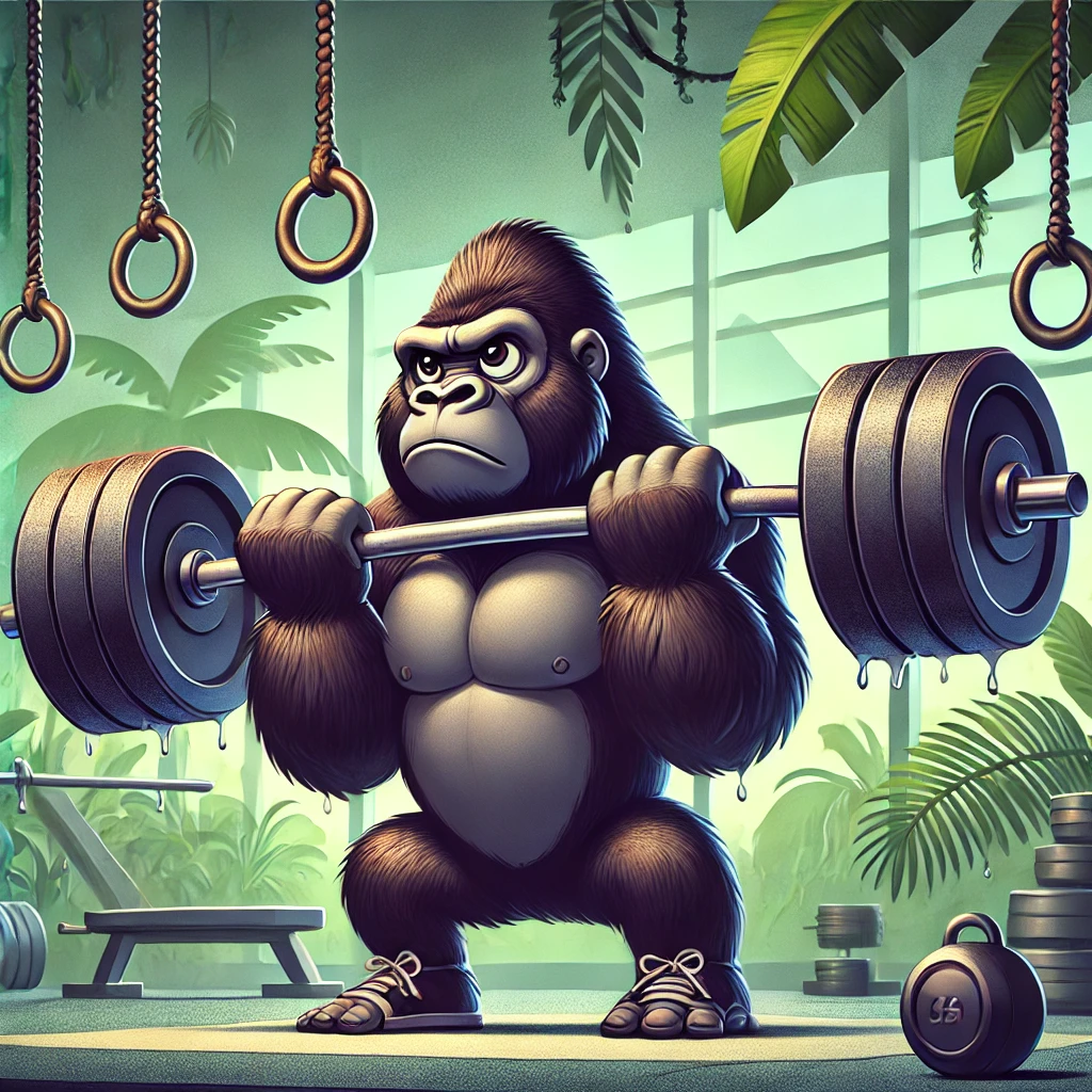 a gorilla lifting dumbells