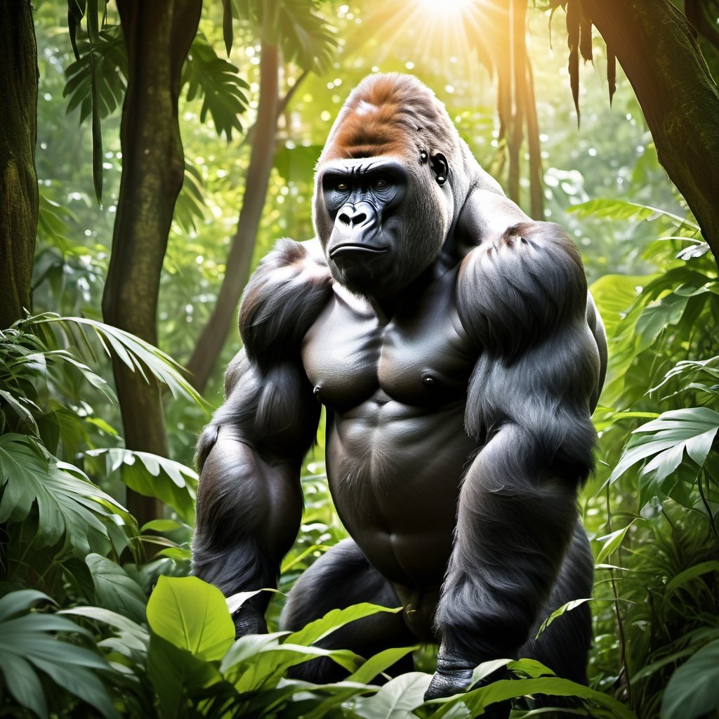 picture of a gorilla standing in the jungle