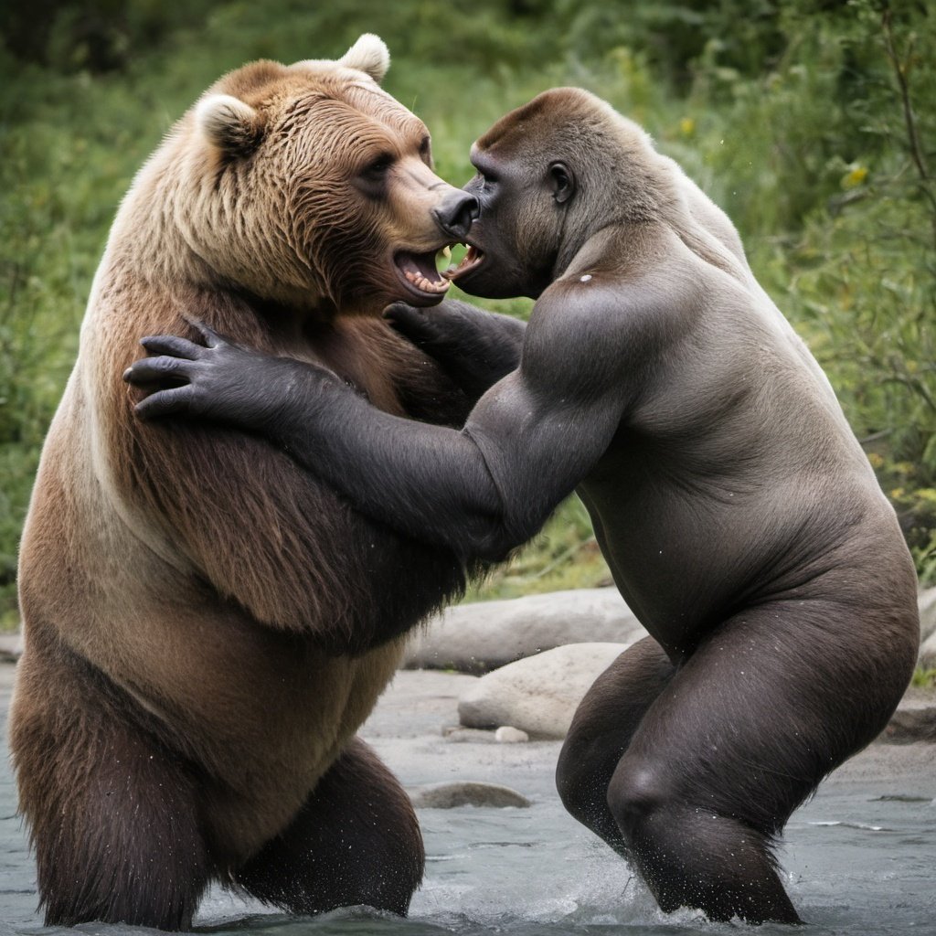 bear and a gorilla fighting